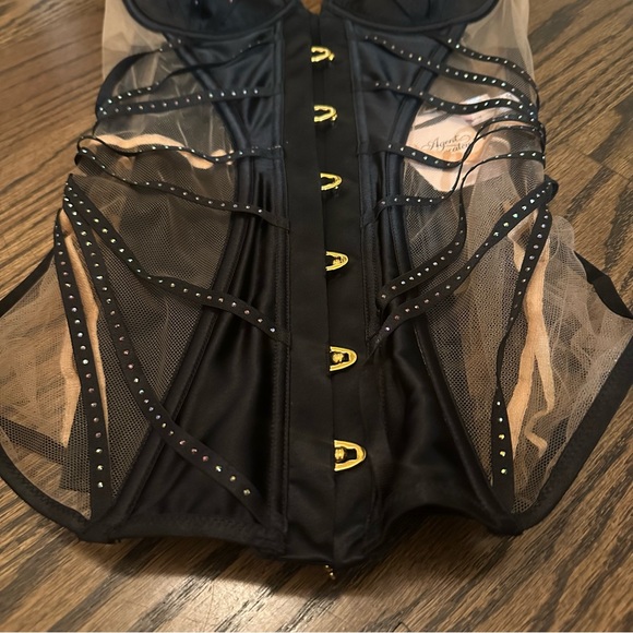 Agent Provocateur Rubi corset size 2 small Swarovski crystals black nude - Picture 6 of 17